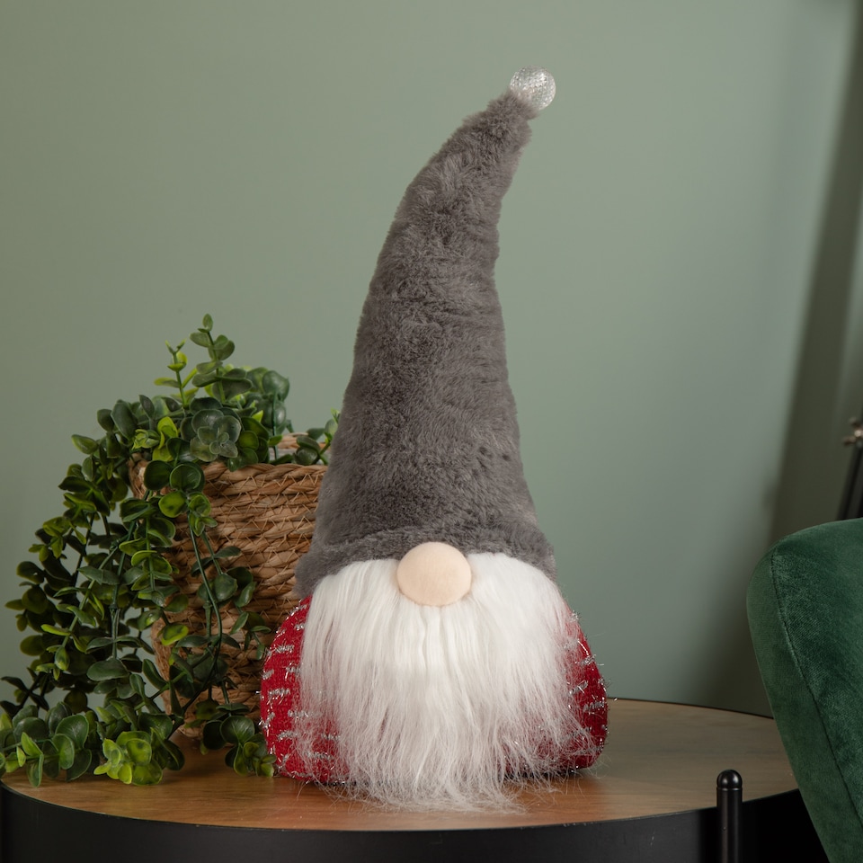 image 1 of 35cm Battery Operated Light up Christmas Gonk with Grey Hat & Red Body