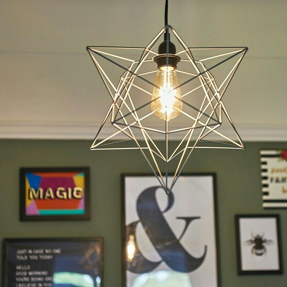 image 1 of ValueLights Retro Matt Grey Geometric Star Design Ceiling Pendant Light Shade