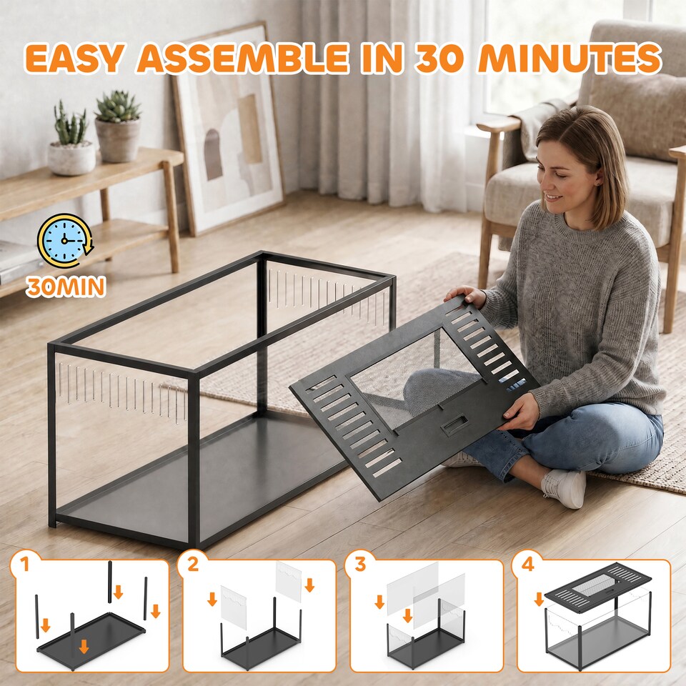 image 1 of PawHut Large Hamster Cage, Chewproof Metal Rat Cage with Openable Top, Black