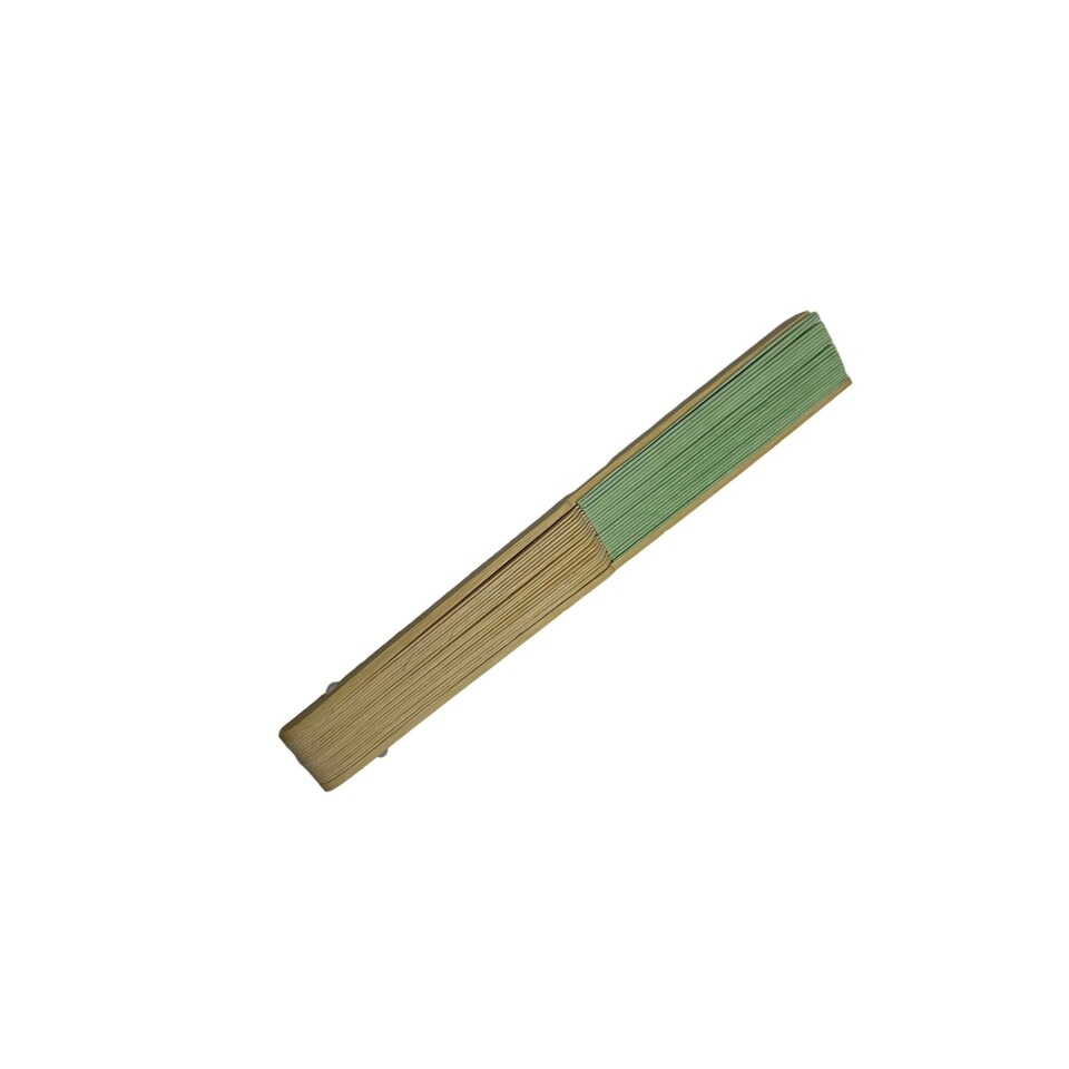 image 1 of Light Green Paper Foldable Hand Held Bamboo Wooden Fan by Parev