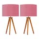 image 1 of Set of 2 Dark Oak Table Lamp or Bedside Lights with Flamingo Shades | Brown | Pink | Large | 2