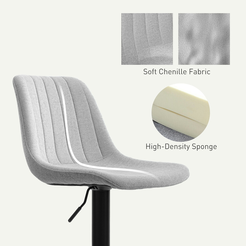 image 1 of HOMCOM Bar Stools Set of 2 Adjustable Swivel Bar Chairs with Backrest | Grey | One size | 1