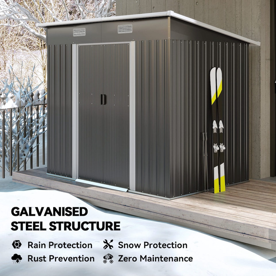 image 1 of Outsunny 7 x 4ft Outdoor Storage Shed, Lean to Metal Garden Shed with Foundation Kit for Log, Rubbish Bin, Tool, Lawnmower, Bike, Black