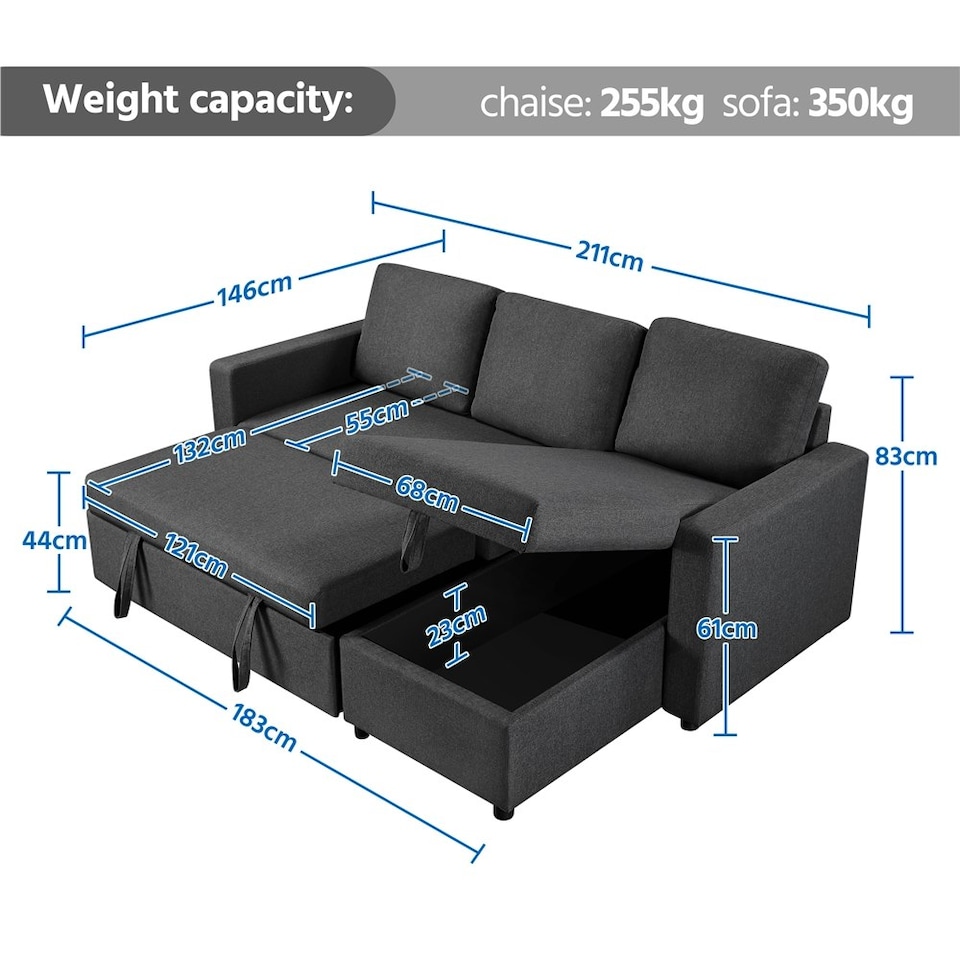 image 1 of Yaheetech Sectional Sofa with Chaise L-Shaped Sofa Bed and Pull Out Bed Storage