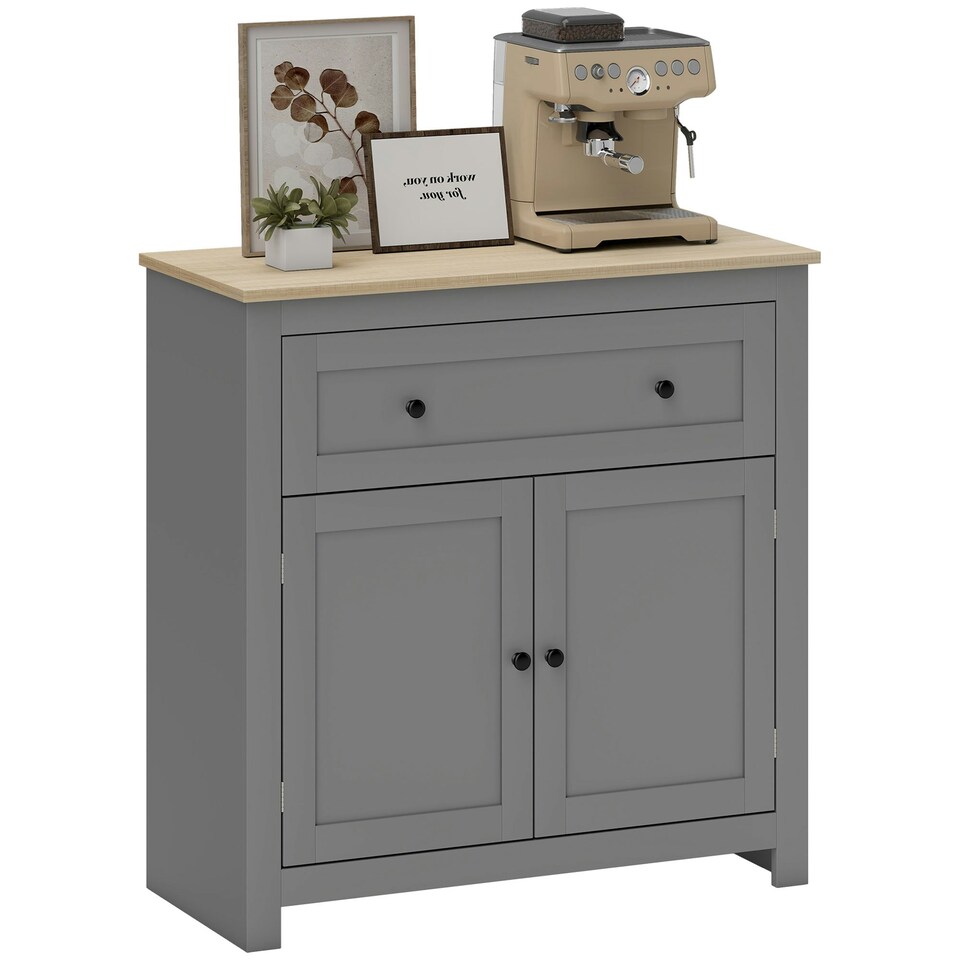 image 1 of HOMCOM Sideboard Storage Cabinet with Adjustable Shelf, Drawer, Grey Grey