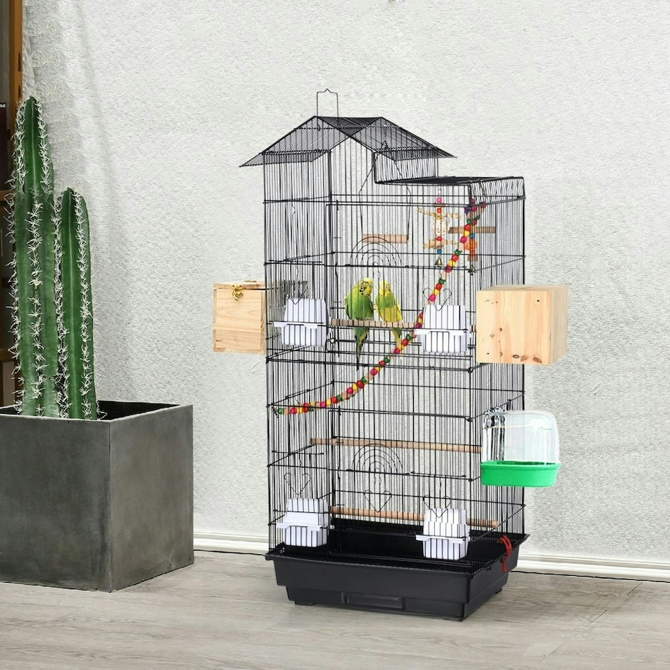 image 1 of Yaheetech 99 cm Tall Metal Parrot Cage Birdcage w/Swing