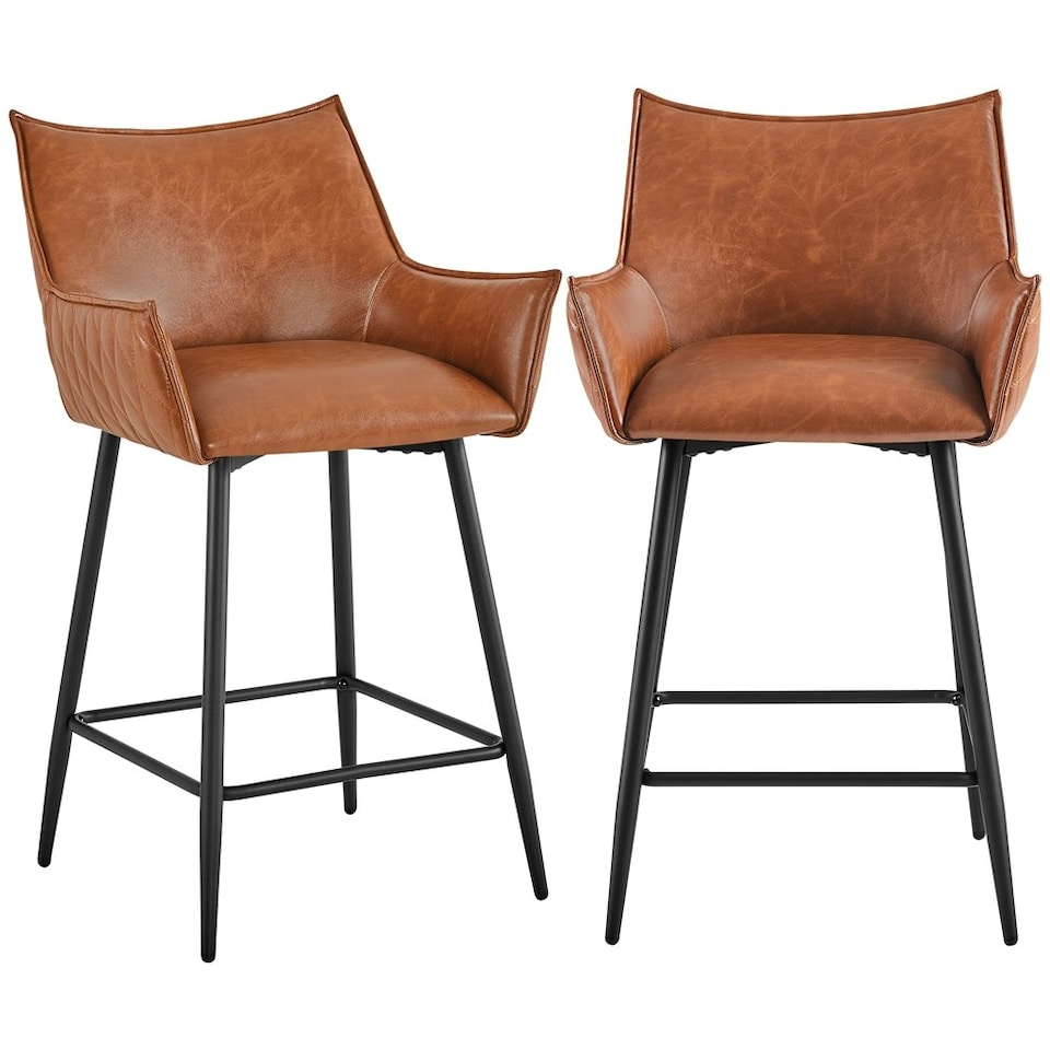image 1 of Yaheetech Set of 2 Modern Bar Chair with Metal Legs Brown Brown