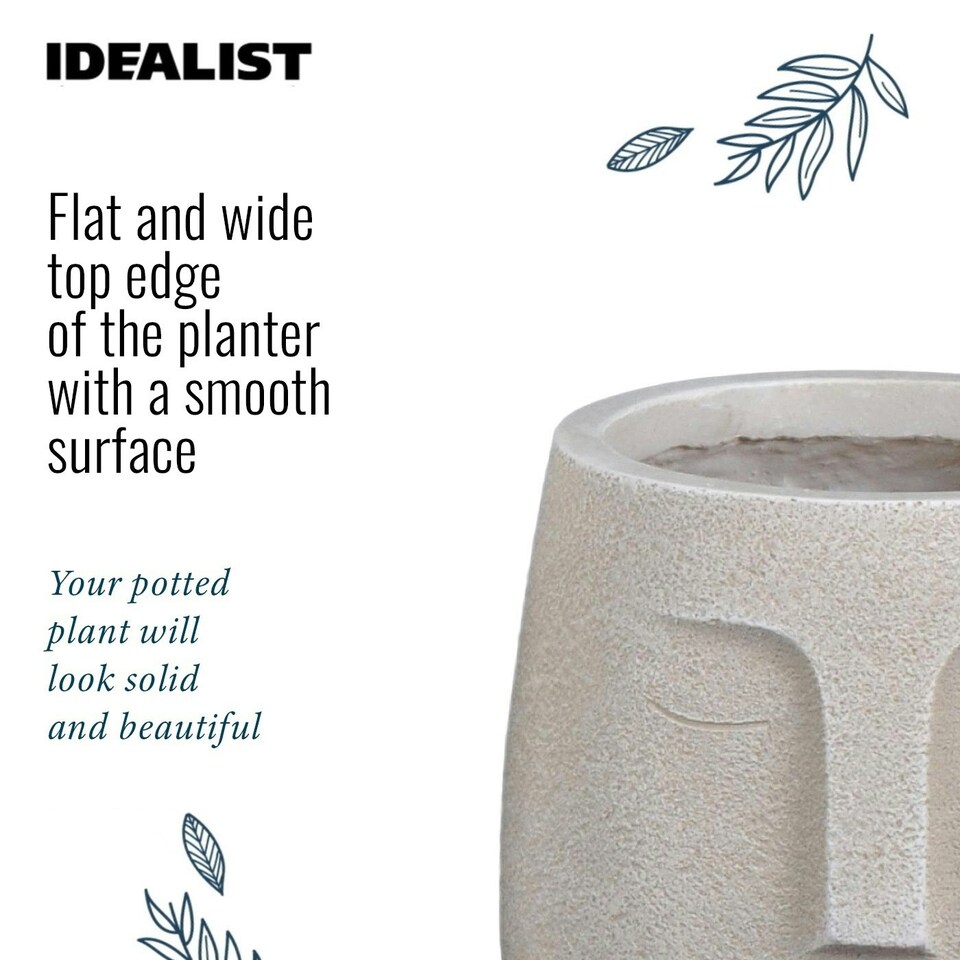 image 1 of Textured Concrete Effect Beige Oval Face Planter Indoor L30.5 D29.5 H29.5 cm, 13.9 ltrs Cap.