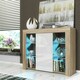 image 3 of Sideboard 97.5cm White Gloss Door Oak Matt Body Glass Shelves Free LED Multi | Oak & White