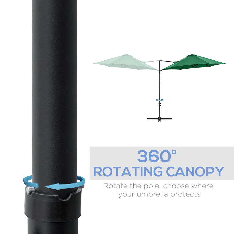 image 1 of Outsunny 2.5M Garden Cantilever Parasol, Offset Roma Patio Umbrella Hanging Sun Shade Canopy Shelter with 360 Rotation and Cross Base, Green
