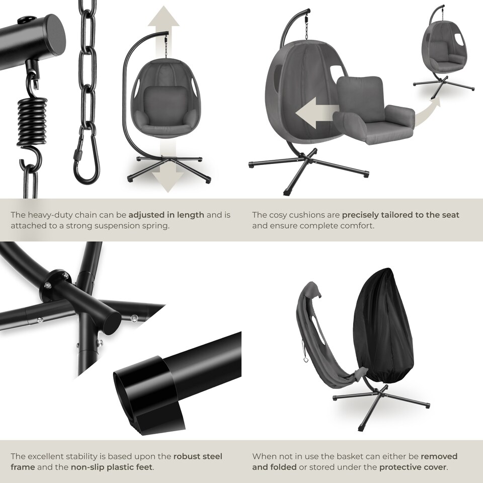 image 1 of Hanging Egg Chair Anika - with frame and extra thick seat cushion | Grey | anthracite | One Size | 1