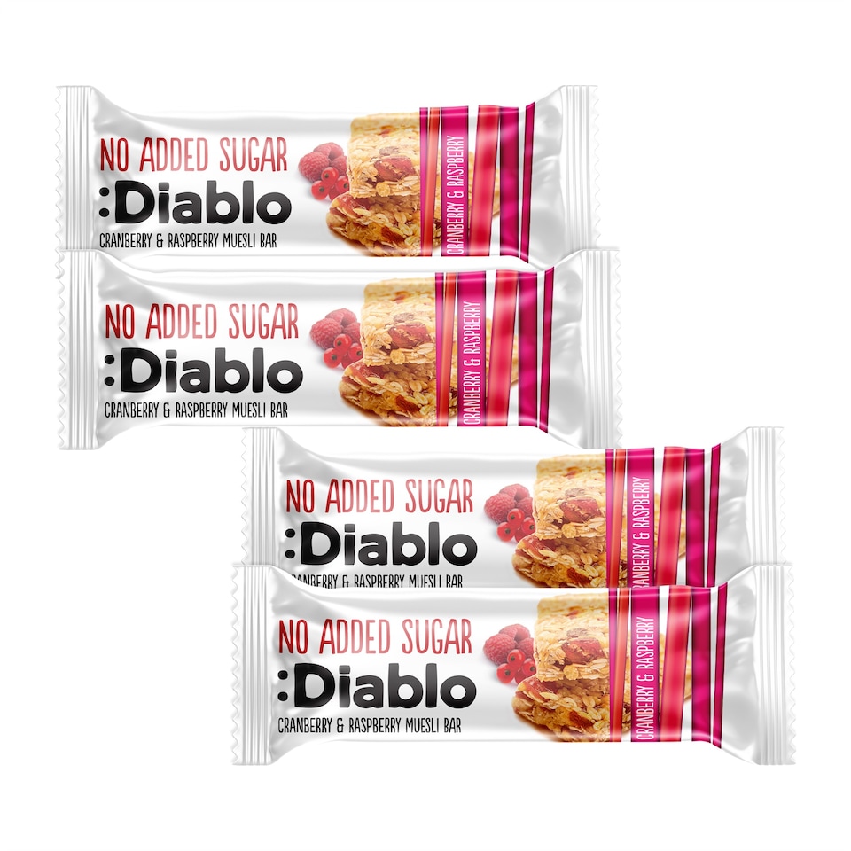 image 1 of Diablo No Added Sugar Cranberry and Raspberry Muesli Bar 30g 4 Pack