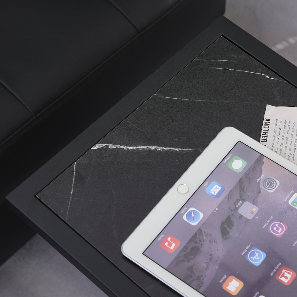 image 1 of HOMCOM C Shape End Table withMetal Frame Sofa Side Table Narrow Snack Coffee Table for Living Room, Black Marble Effect | Black