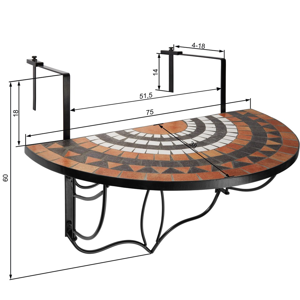 image 1 of Hanging table with mosaic pattern 75x65x62cm | Brown | terracotta/white | 1