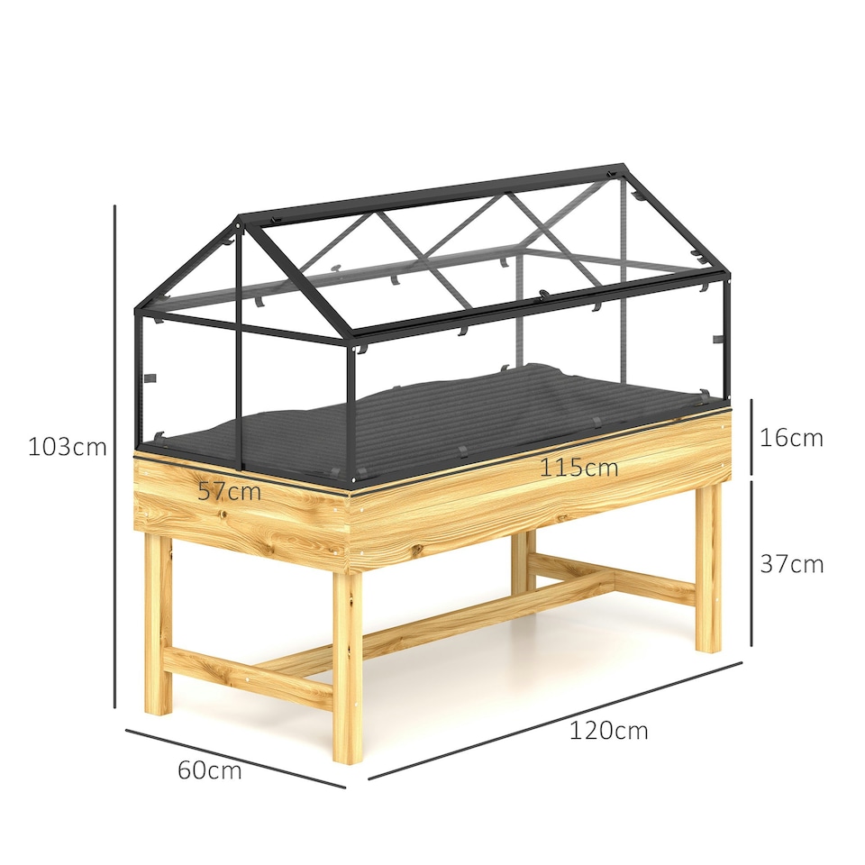 image 1 of Outsunny Raised Garden Bed with Polycarbonate Panel, Natural