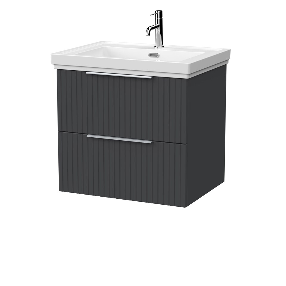 image 1 of Balterley Callingwood Contemporary Wall Hung 2 Drawer Vanity Unit with Traditional 1 Tap Hole Fireclay Basin , 600mm, Dark Grey