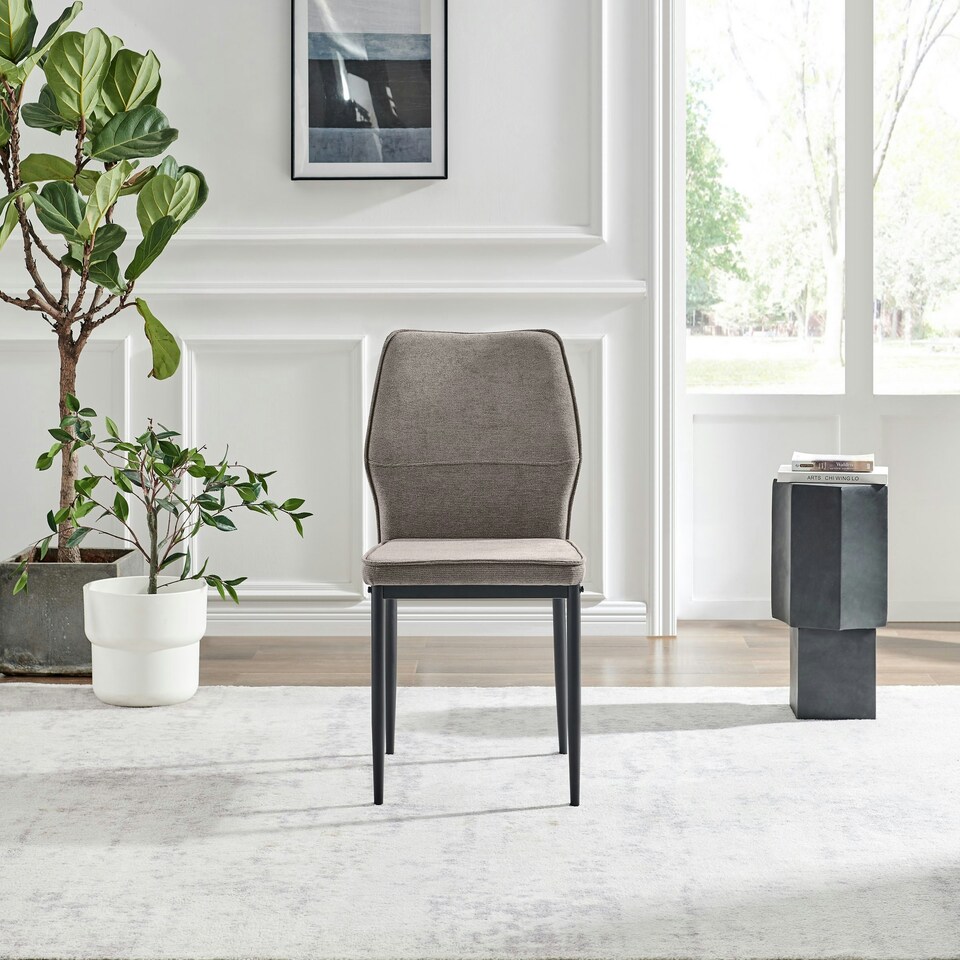 image 1 of Furniturebox Riya 2x Taupe Fabric Black Legs Dining Chair