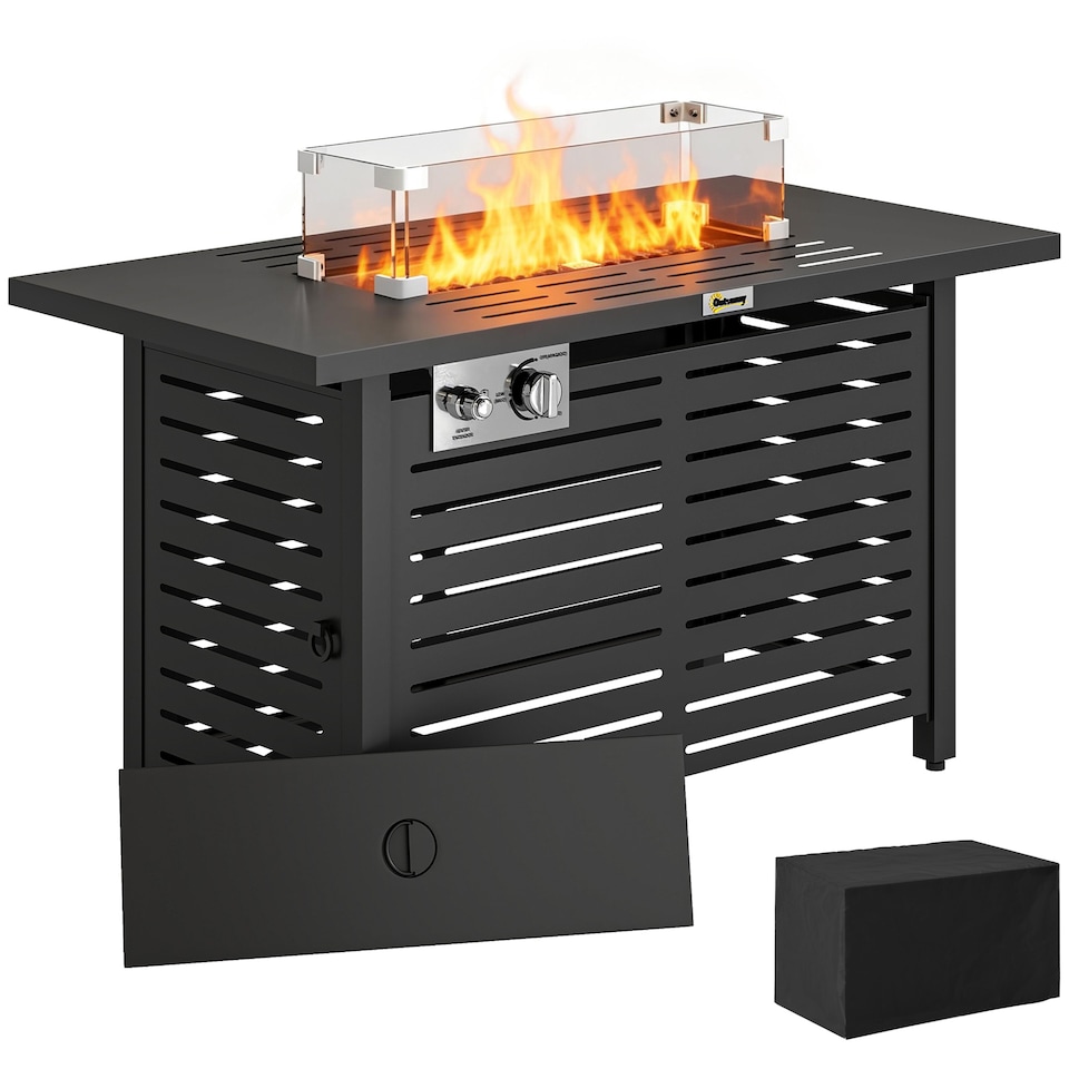image 1 of Outsunny Steel Table W/ Rain Cover and Lid 50,000 BTU Outdoor Firepit