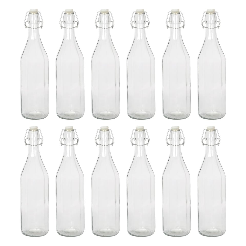 image 1 of Argon Tableware Glass Bottles with Swing Top - 1.1 Litre - Pack of 12 | Clear | Clear | One Size
