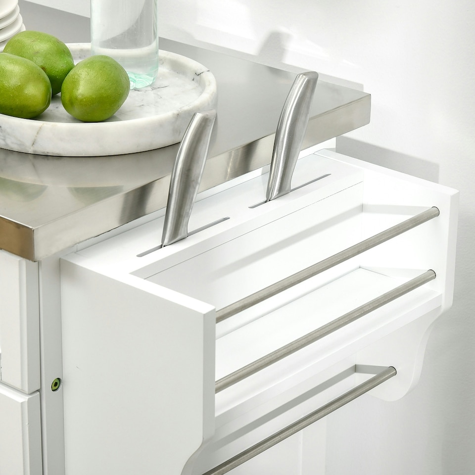 image 1 of HOMCOM Rolling Kitchen Cart Storage Trolley with Drawer Towel Rail Steel White