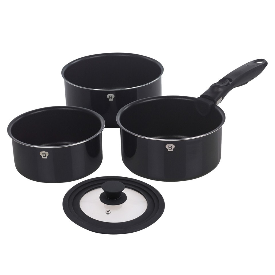 image 1 of Aluminium Induction Stackable Space Saving Pots Frying Pan Set Detachable Handle | Black | Aquamarine - 7 Pcs Saucepan & Frying Pan Set
