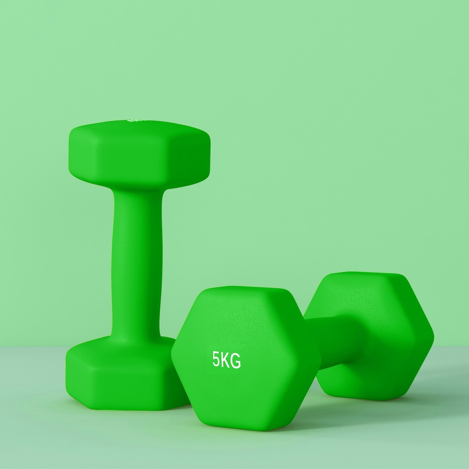 image 1 of SPORTNOW Set of 2 Hexagonal Dumbbells Weights Pair, 2 x 5kg, Green