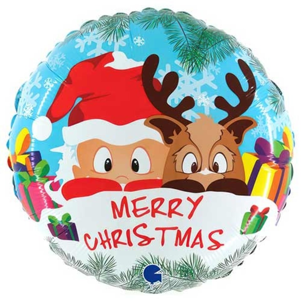 image 1 of Santa Claus & Reindeer Christmas Shiny Round Helium Foil Giant Balloon 53cm / 21 in