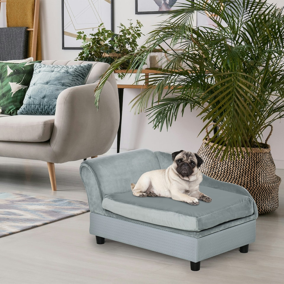 image 1 of PawHut Pet Sofa Dog Chair Cat Couch w/ Storage, Cushion - Light Grey
