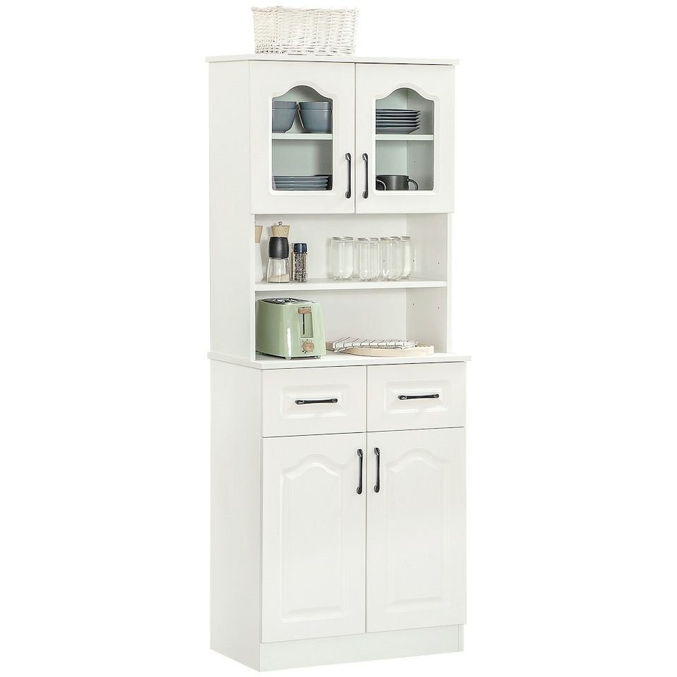 image 1 of HOMCOM Kitchen Cupboard Storage Cabinet w/ 4 Doors and Adjustable Shelves,White