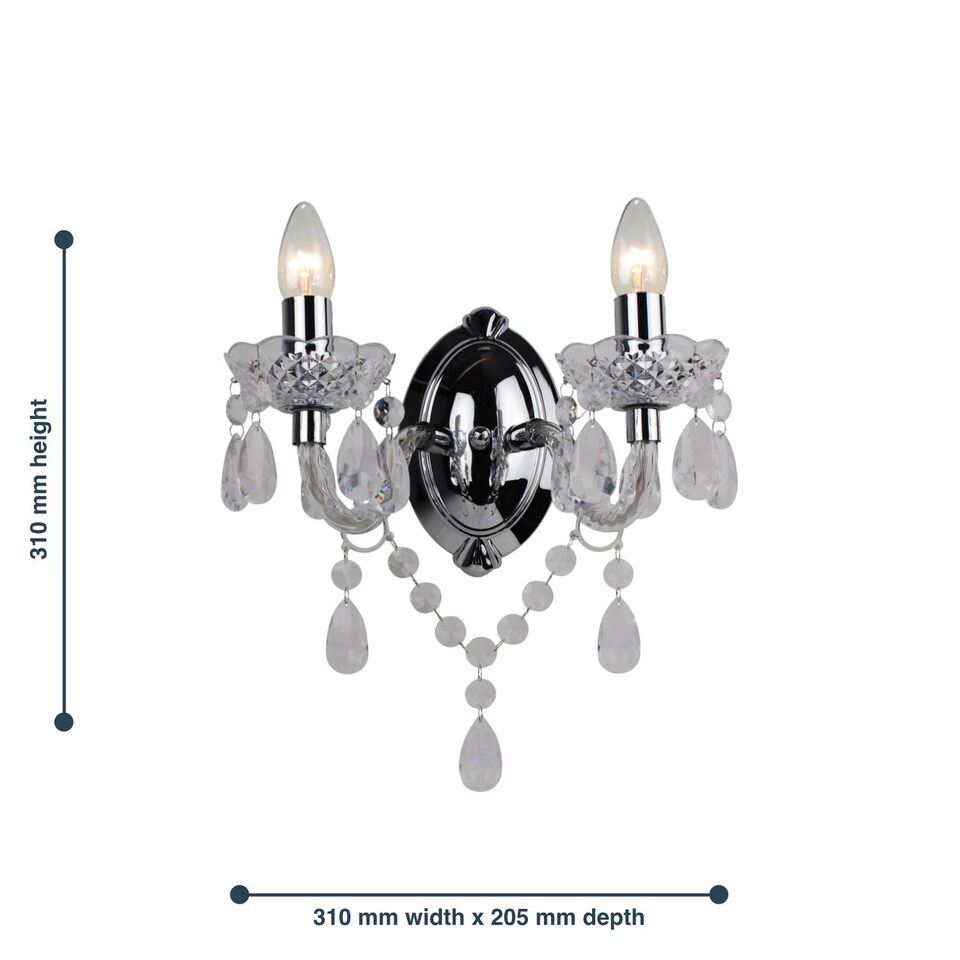 image 1 of Clear Acrylic and Chrome Marie Therese Style 2 x 40W Wall Light | Clear | Chrome | 1
