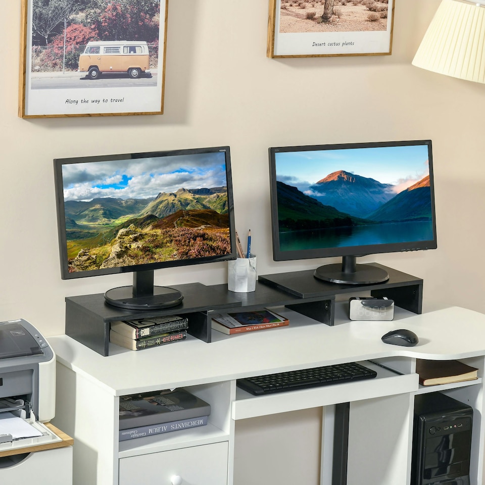 image 1 of Vinsetto Monitor Stand Screen Riser w/ Adjustable Length for Two Laptop Max