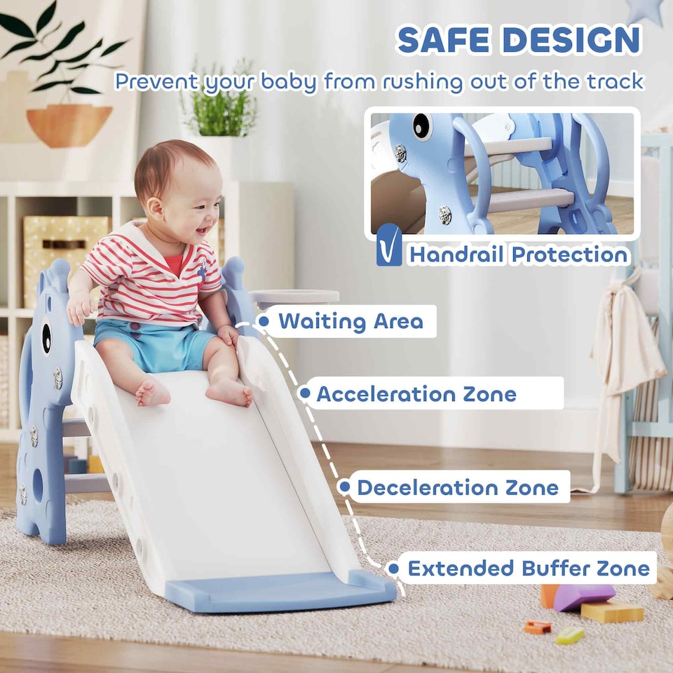 image 1 of AIYAPLAY 3 in 1 Kids Slide with Climber, Basketball Hoop and Ball, Blue