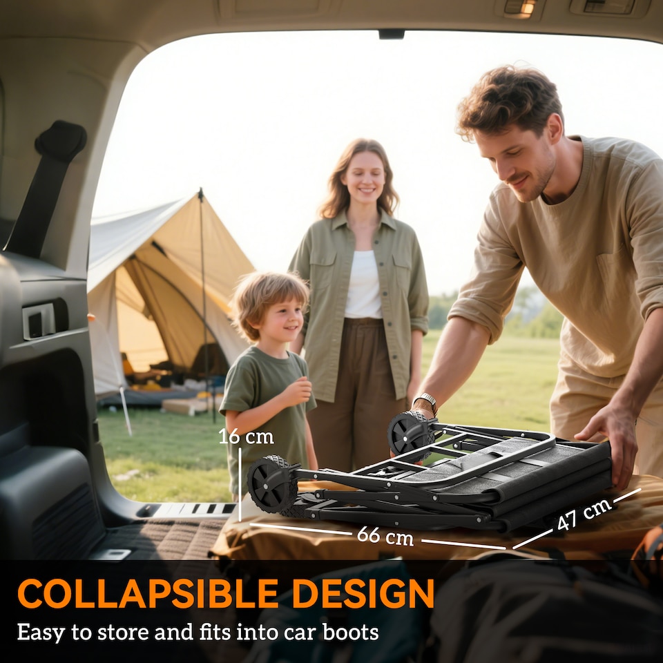 image 1 of Outsunny 62L Festival Trolley on Wheels, Garden Folding Trolley Cart, 120kg Heavy Duty Collapsible Folding Wagon with Adjustable Handle and Carrying Bag for Beach, Camping, Festival, Grey