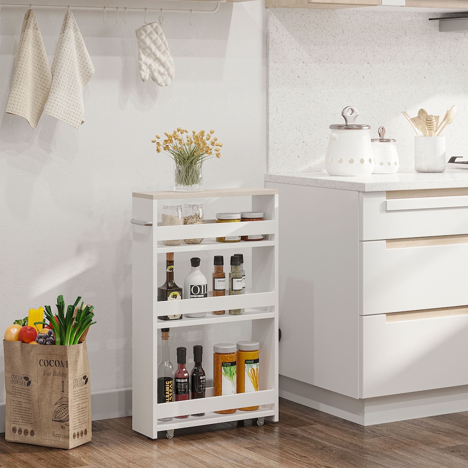 image 1 of kleankin Storage Trolley with Wheels and Handle, White