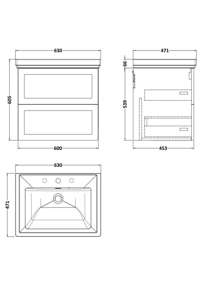 image 1 of Balterley Stonnall Traditional Wall Hung 2 Drawers Vanity Unit with Traditional 3 Tap Hole Fireclay Basin, 600mm, Reed Green