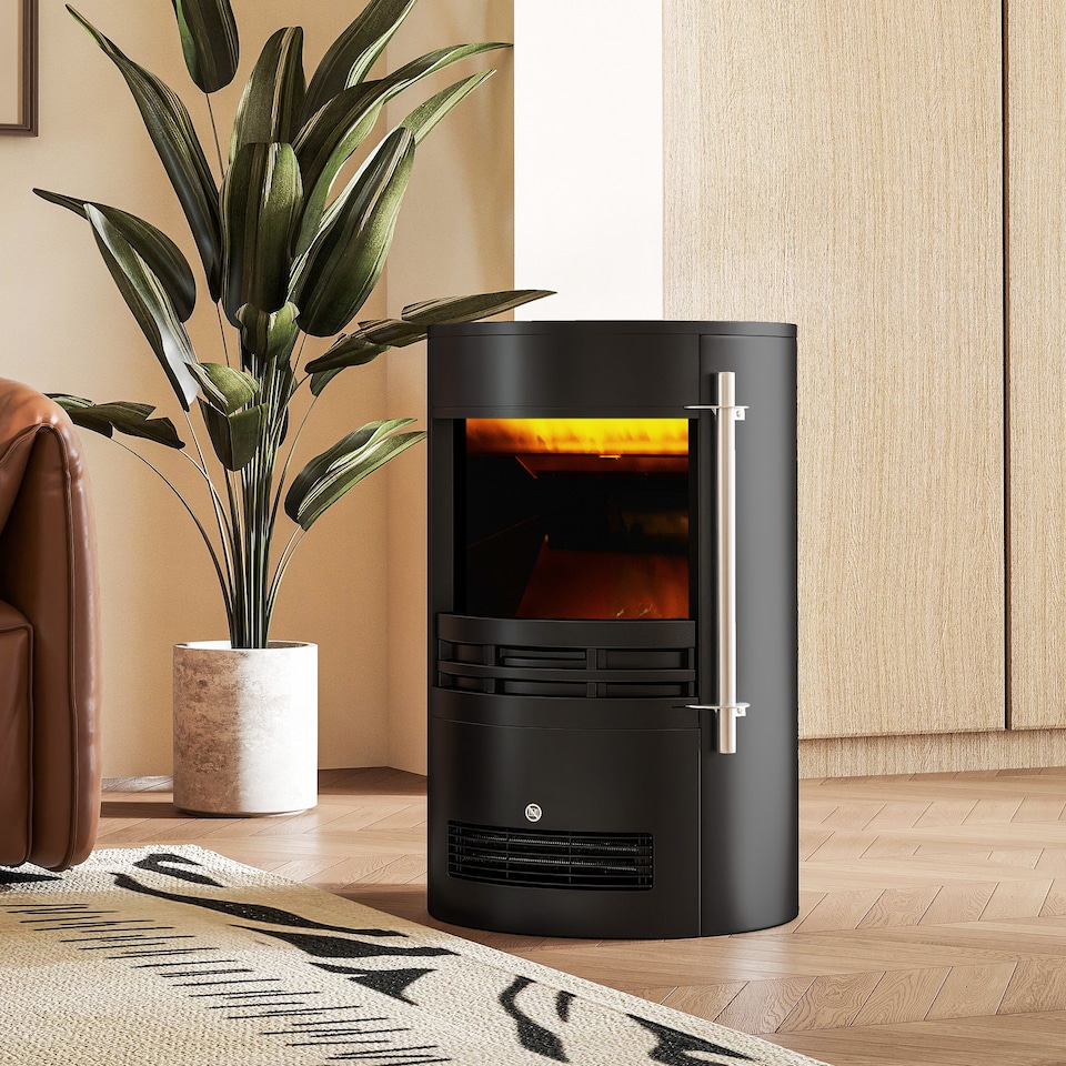 image 1 of HOMCOM Fireplace Electric Heater Stove w/ Thermostat Control Black Freestanding | Black