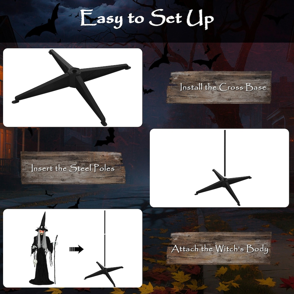 image 1 of Outsunny Voice Activated Halloween Animatronics Standing Witch, Black