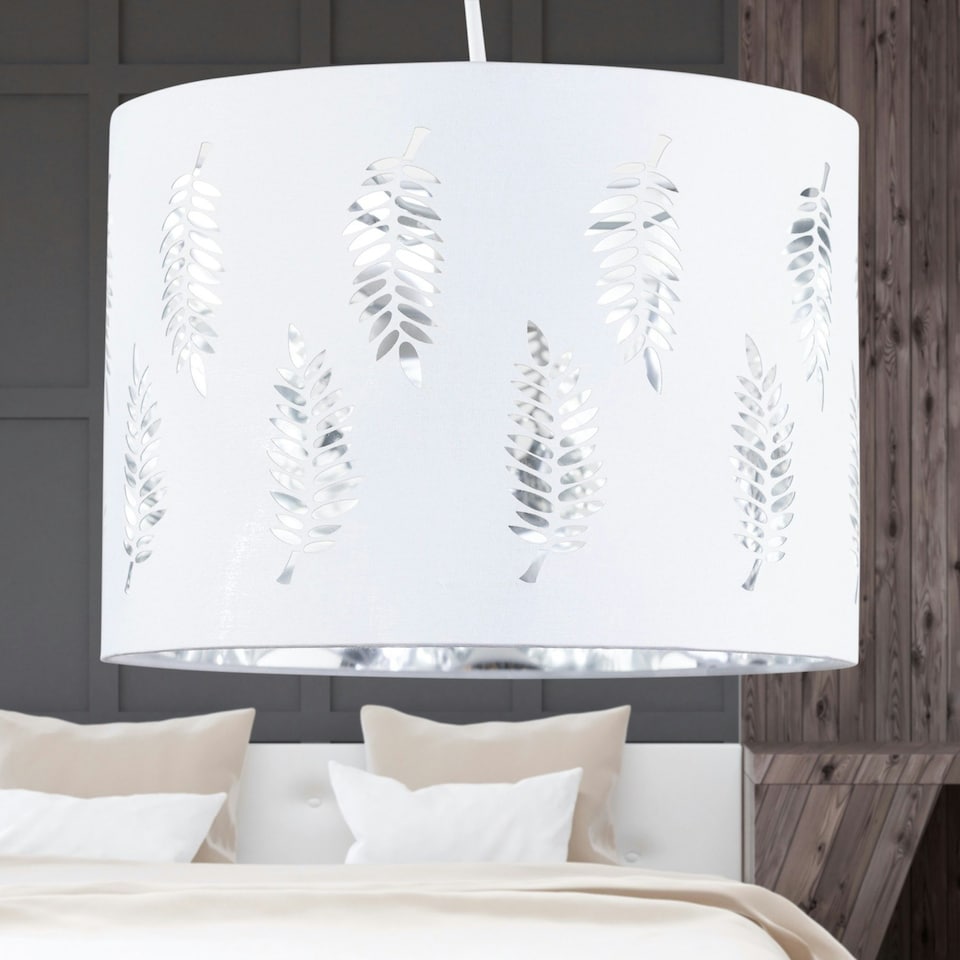 image 1 of Set of 2 Fern - White Cut Out 30cm Pendant Lightshades White | Silver