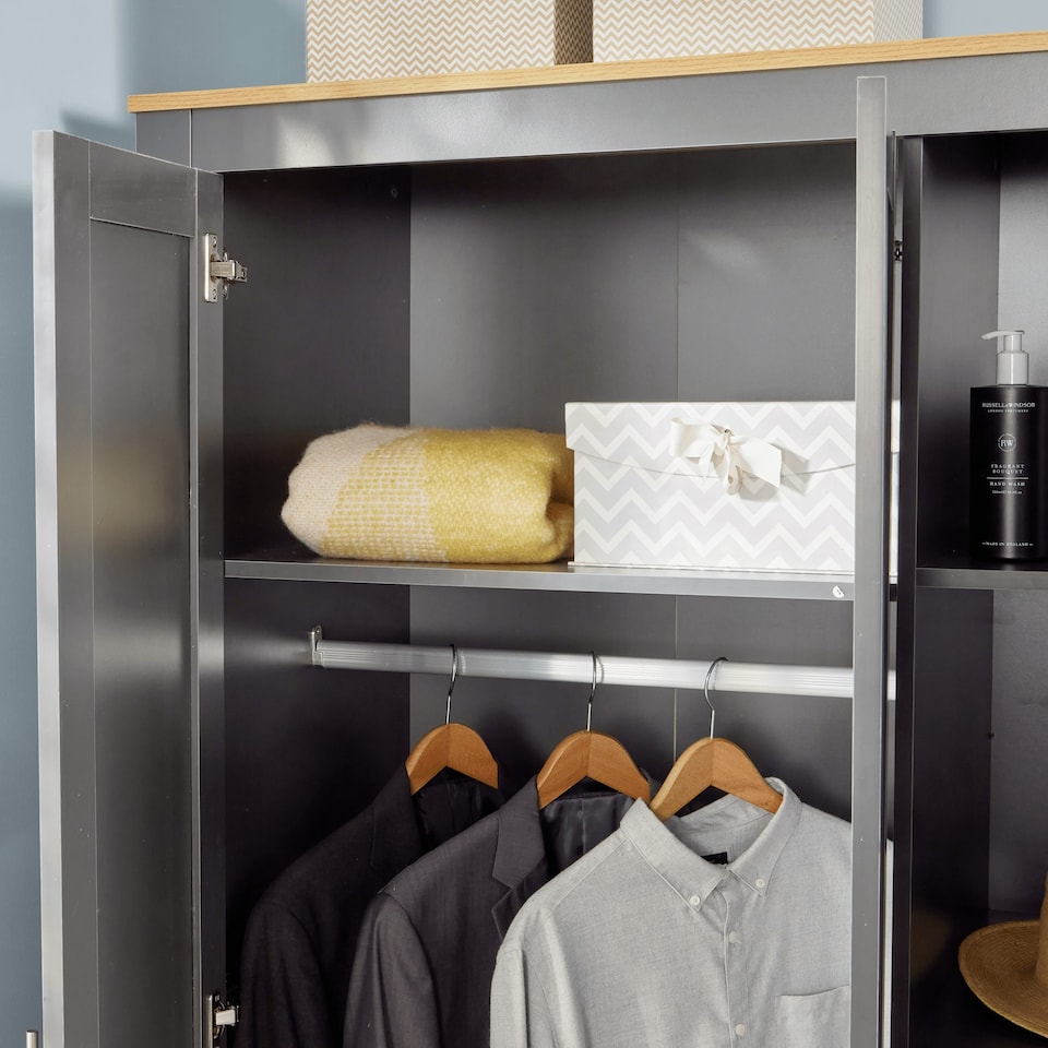 image 1 of Wardrobe 3 Door Bedroom Furniture Clothing Storage Oak Top Wooden Unit White