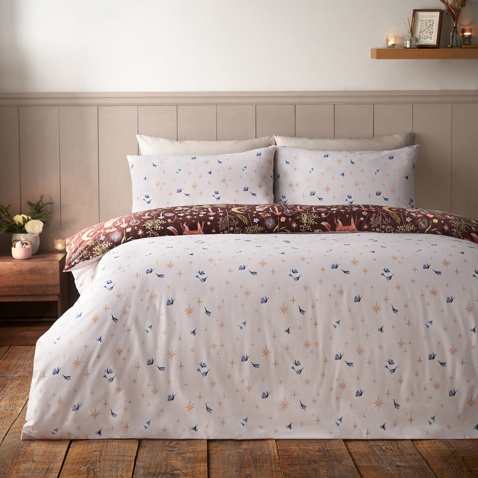 image 1 of Catherine Lansfield Enchanted Twilight Animals Reversible Duvet Cover Set | Brown | Chocolate | Single