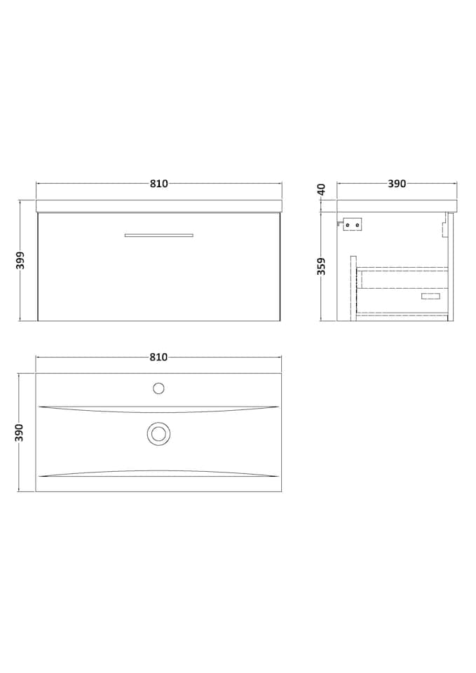 image 1 of 800mm Wall Hung 1 Drawer Vanity Basin Unit, Dark Grey, Pewter Handle | Grey | Soft Black | 399 x 810 x 390mm