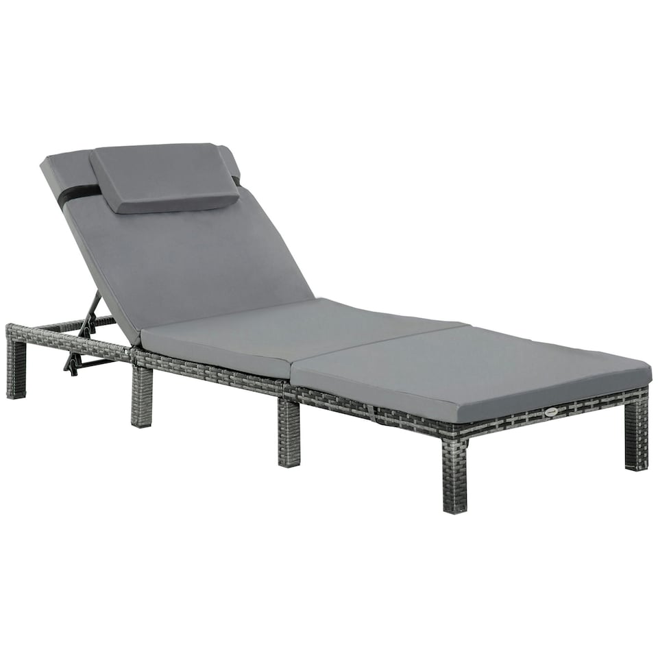 image 1 of Outsunny Reclining Sun Lounger - Grey