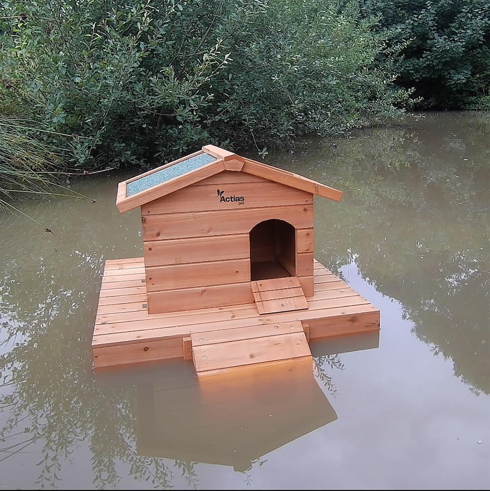 image 1 of Actiaspet Floating Wooden Duck House with Nesting Area | Weatherproof Outdoor Shelter