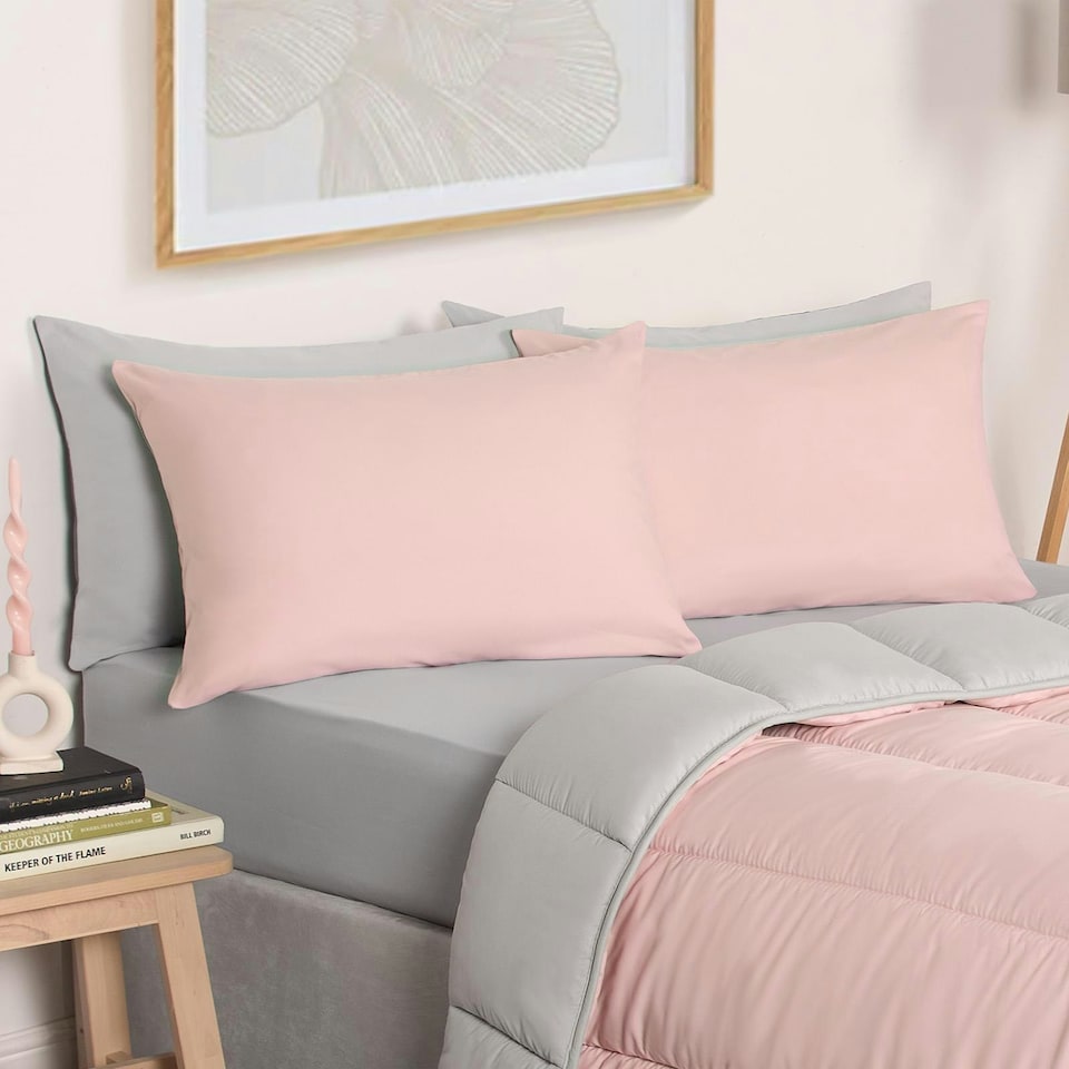 image 1 of OHS Coverless Reversible 10.5 Tog Duvet And Pillowcase Bedding Set, King - Blush Pink/Grey