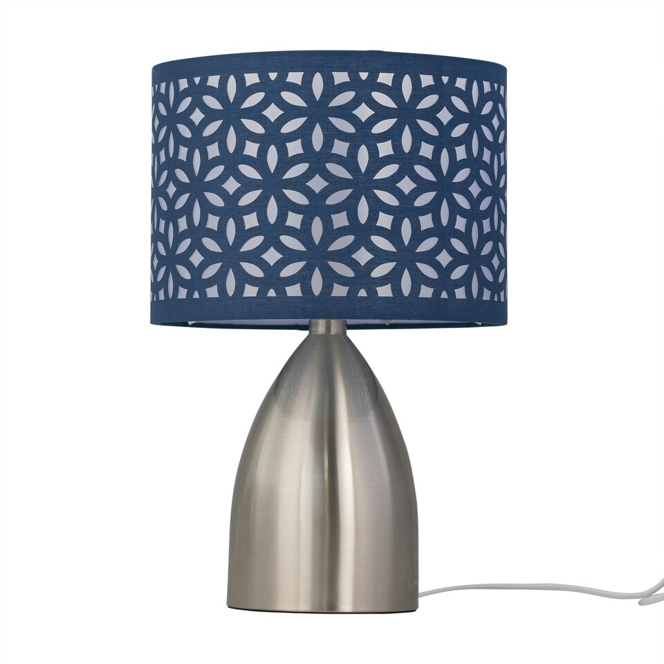 image 1 of First Choice Lighting Valentina Brushed Chrome Touch Lamp with Navy Blue Cut Out Shade Silver | Blue