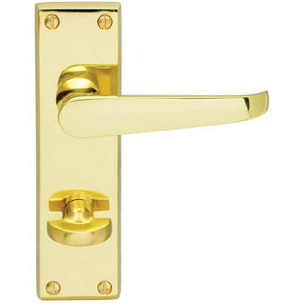 Loops Victorian Flat Lever on Bathroom Backplate Handle 150 x 42mm Polished Brass in Metallics