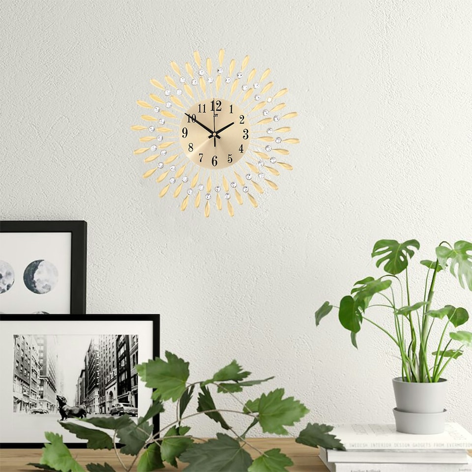 image 1 of Living and Home 3D Silent Drop-Shape Metal Wall Clock with Crystal