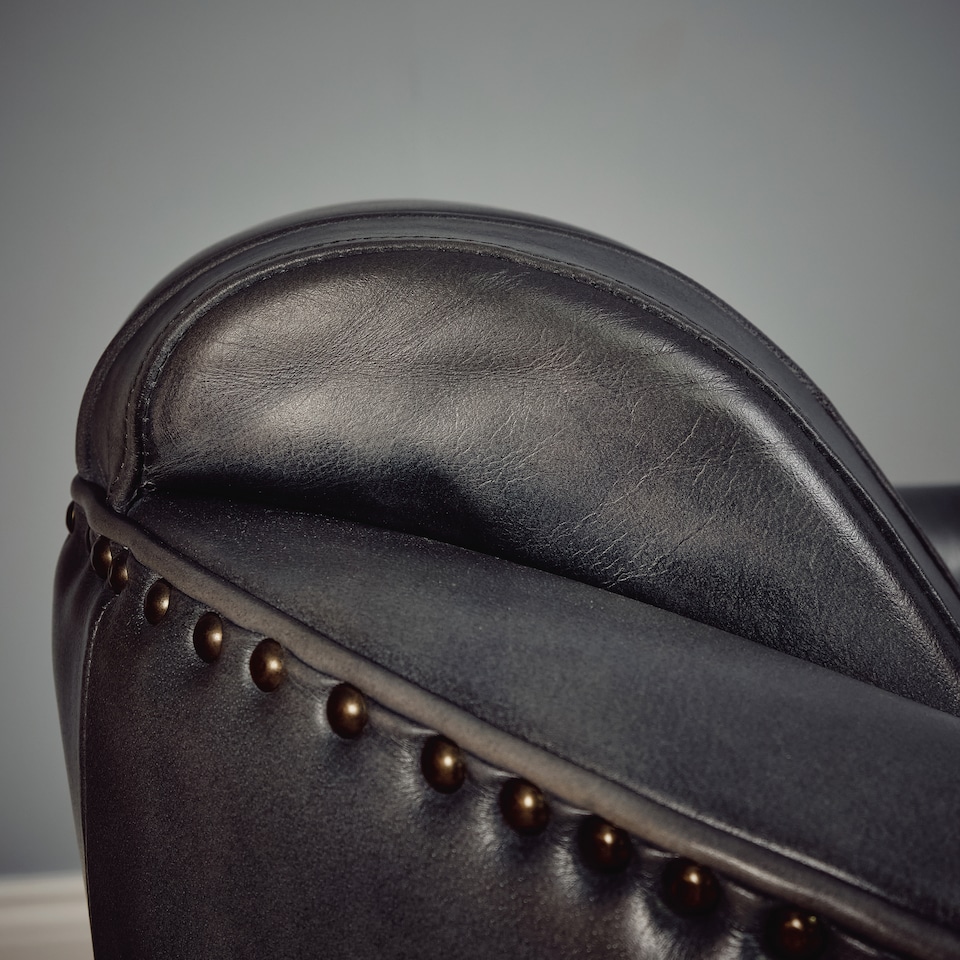 image 1 of Real Genuine Leather Tub Aviator Wing Accent Arm Chair Grey