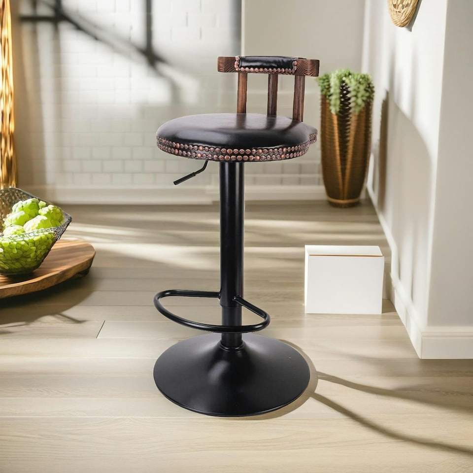 image 1 of 2PC Vintage Style Height Adjustable 360 Swivel Barstools Set Black Black