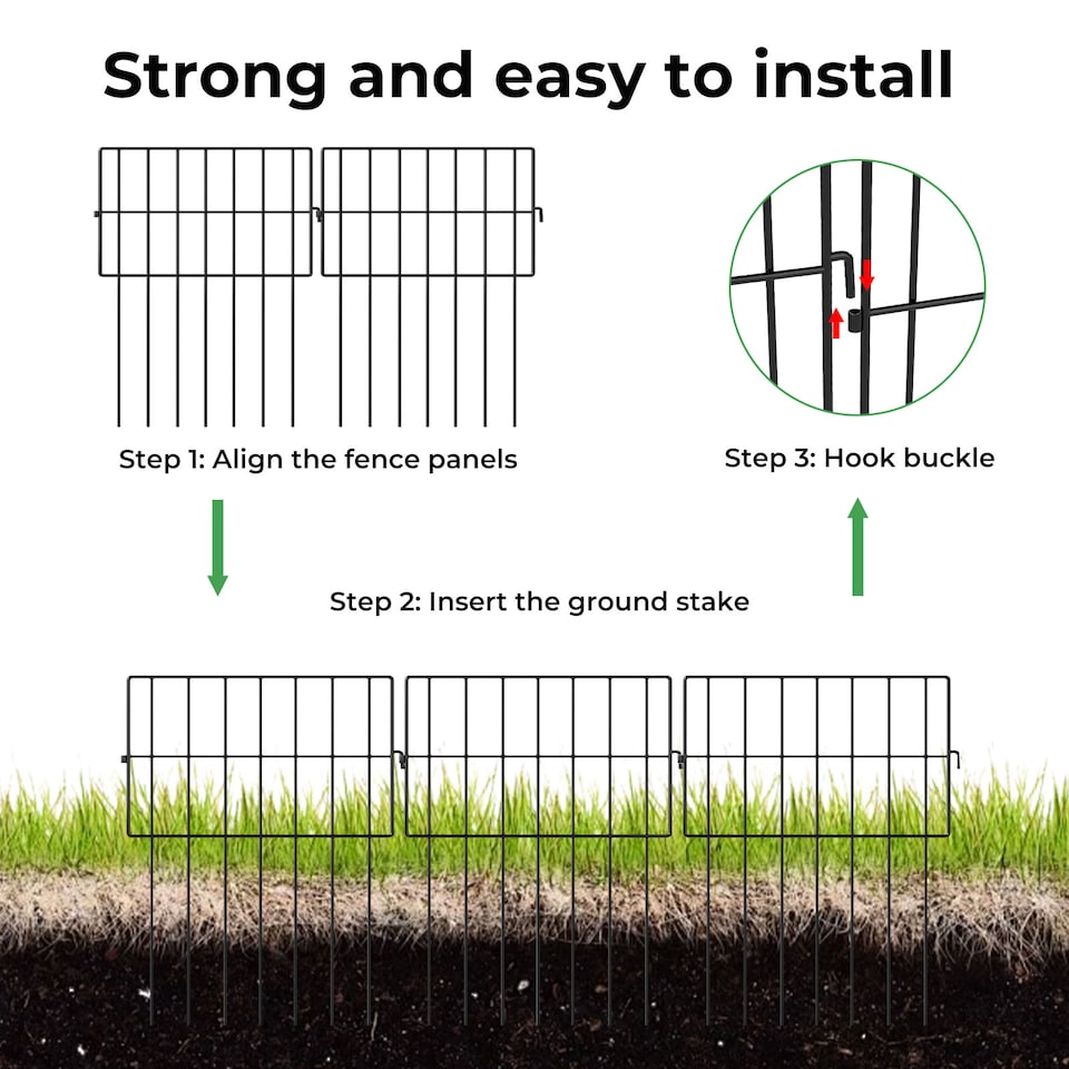 image 1 of Levede 25 Pack Metal Garden Fence Decorative Animal Barrier Outdoor Pet Border | Black
